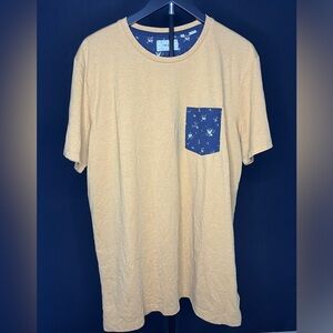 Men's Tan T-Shirt with Navy Patterned Pocket